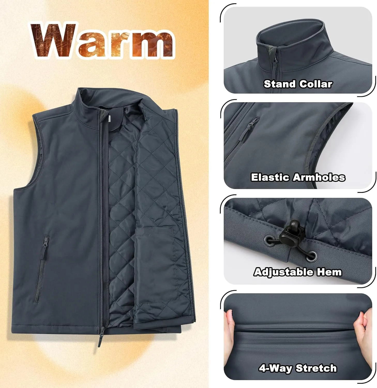 Outdoor Ventures Men's Casual Outerwear Vest Lightweight Winter Zip Up Sleeveless Jacket for Hiking Travel Golf Running