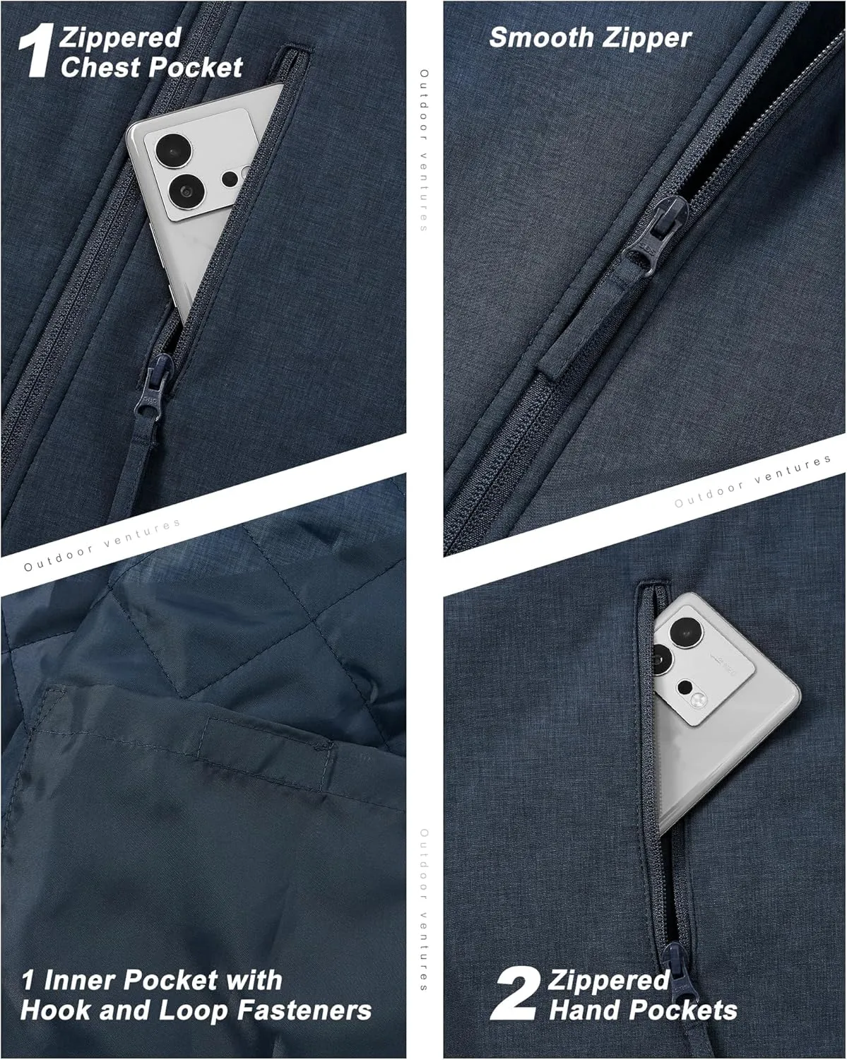 Outdoor Ventures Men's Casual Outerwear Vest Lightweight Winter Zip Up Sleeveless Jacket for Hiking Travel Golf Running