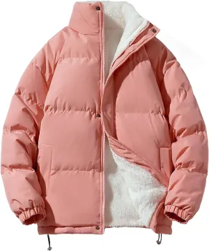 Pink Cotton-Padded Coats Women Thick Warm Fleece Lined Parka Jacket Outerwear Winter Coat Women Puffer Jacket