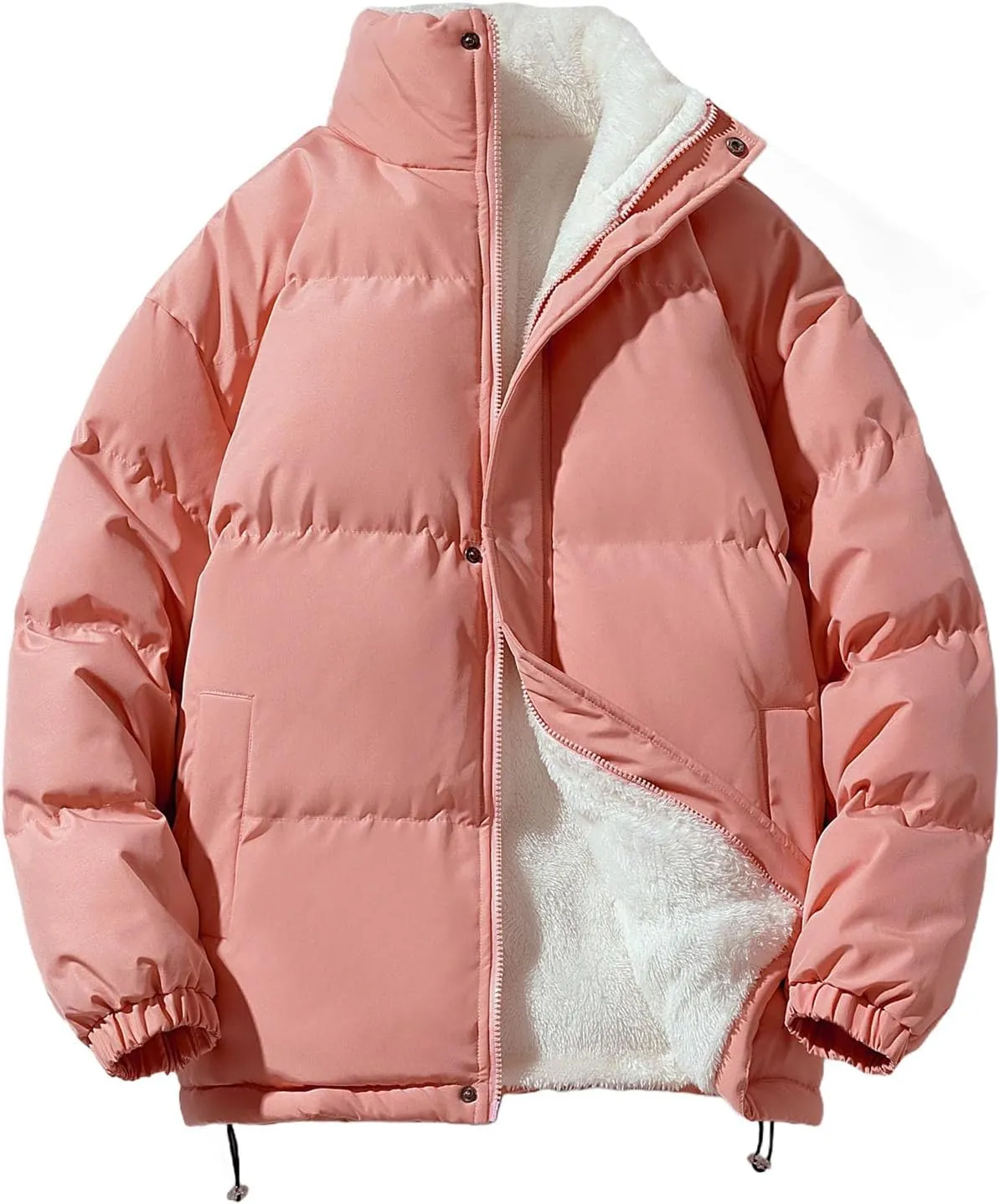 Pink Cotton-Padded Coats Women Thick Warm Fleece Lined Parka Jacket Outerwear Winter Coat Women Puffer Jacket