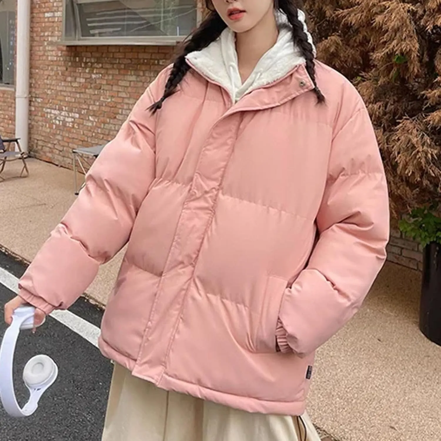 Pink Cotton-Padded Coats Women Thick Warm Fleece Lined Parka Jacket Outerwear Winter Coat Women Puffer Jacket