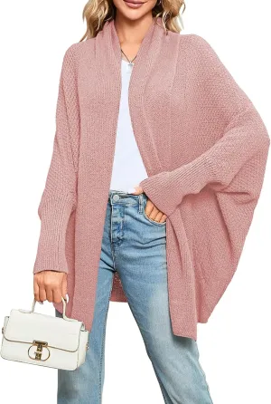 Pink Queen Cardigan Sweaters for Women Oversized Chunky Kimono Slouchy Wrap Batwing Sleeve Open Front Outwear Coat