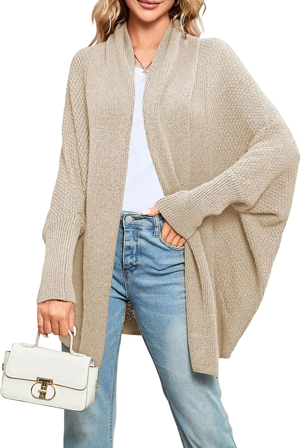 Pink Queen Cardigan Sweaters for Women Oversized Chunky Kimono Slouchy Wrap Batwing Sleeve Open Front Outwear Coat