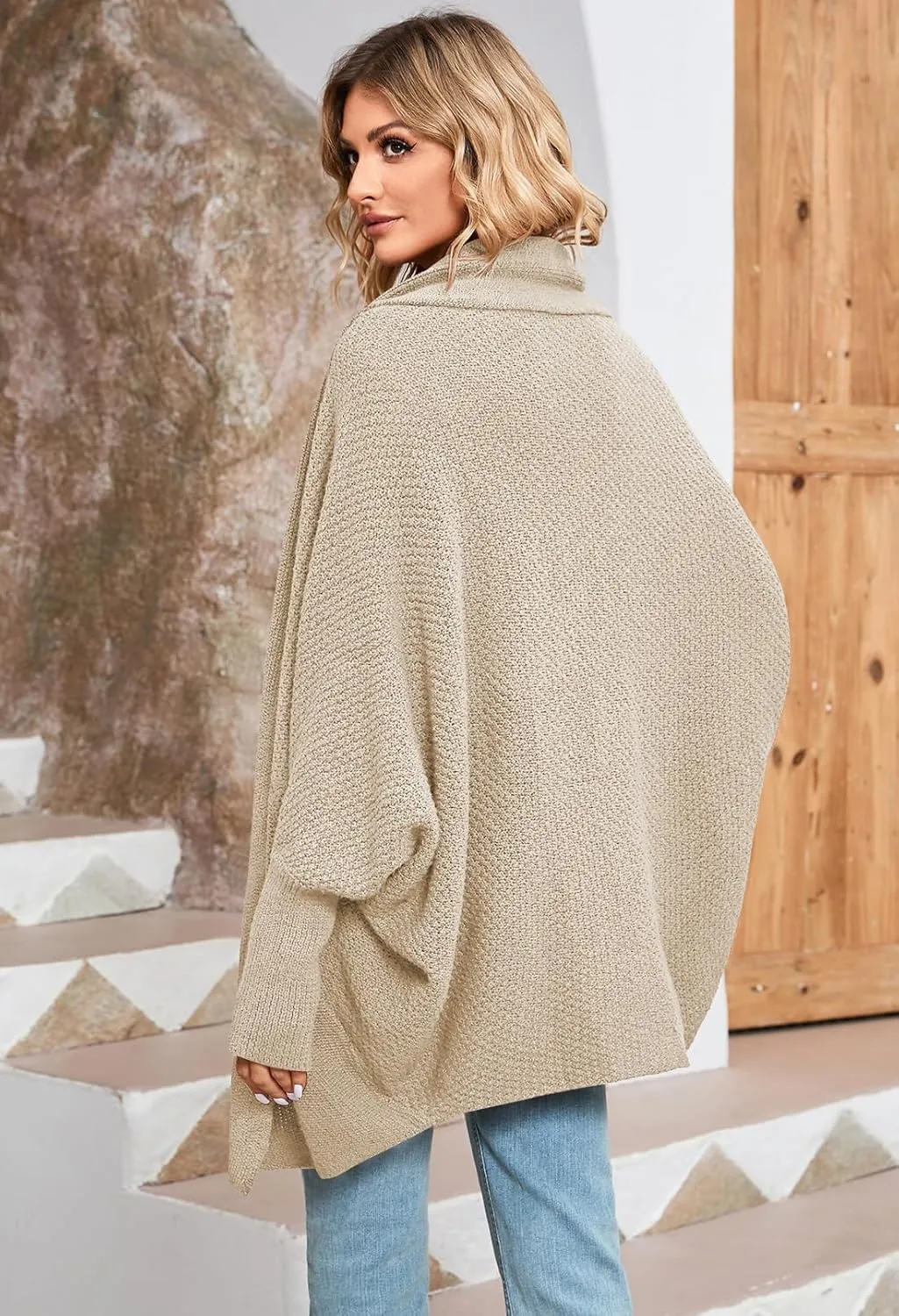 Pink Queen Cardigan Sweaters for Women Oversized Chunky Kimono Slouchy Wrap Batwing Sleeve Open Front Outwear Coat