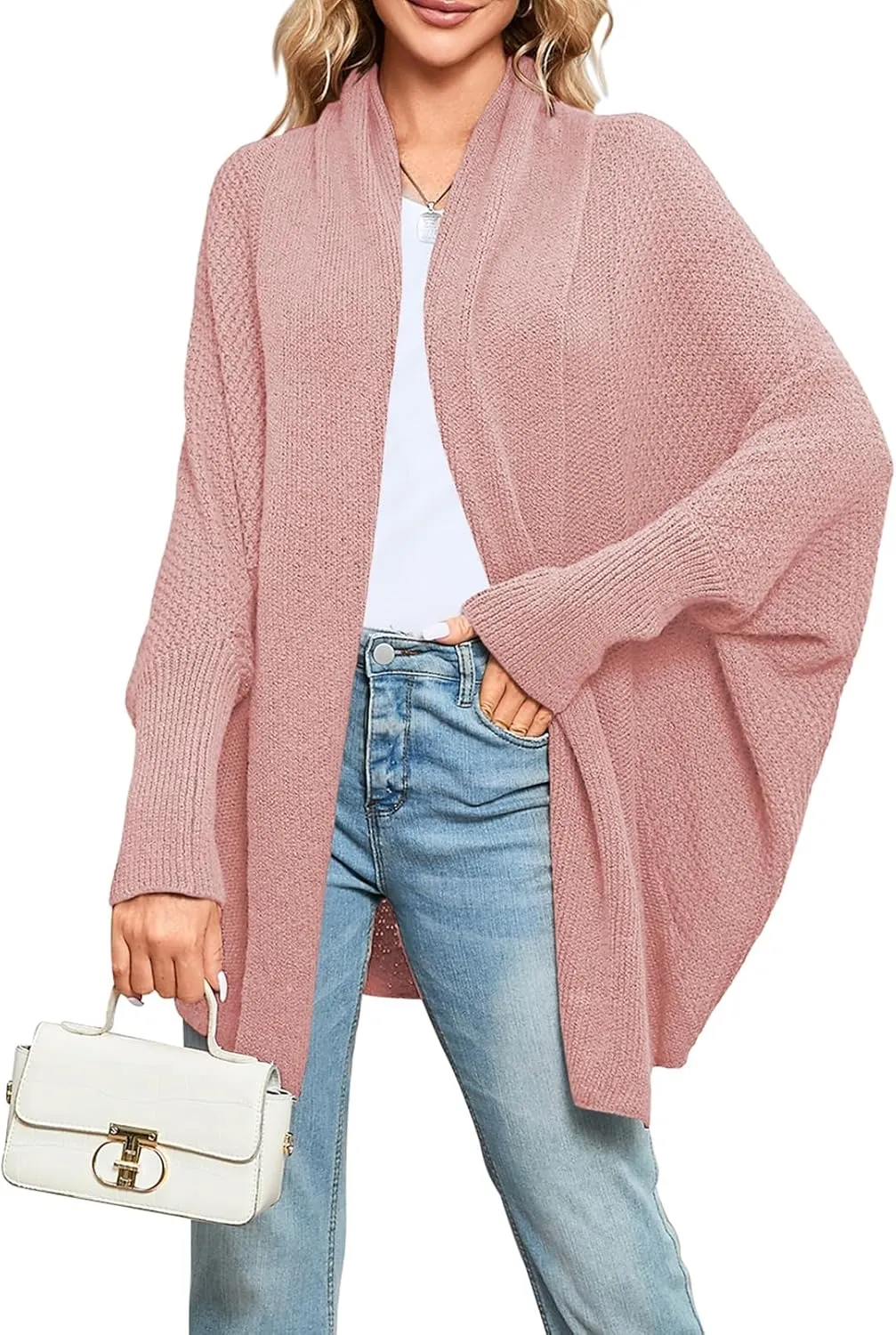 Pink Queen Cardigan Sweaters for Women Oversized Chunky Kimono Slouchy Wrap Batwing Sleeve Open Front Outwear Coat