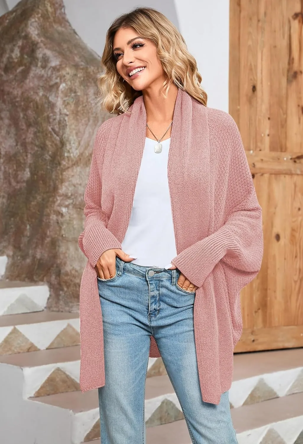 Pink Queen Cardigan Sweaters for Women Oversized Chunky Kimono Slouchy Wrap Batwing Sleeve Open Front Outwear Coat