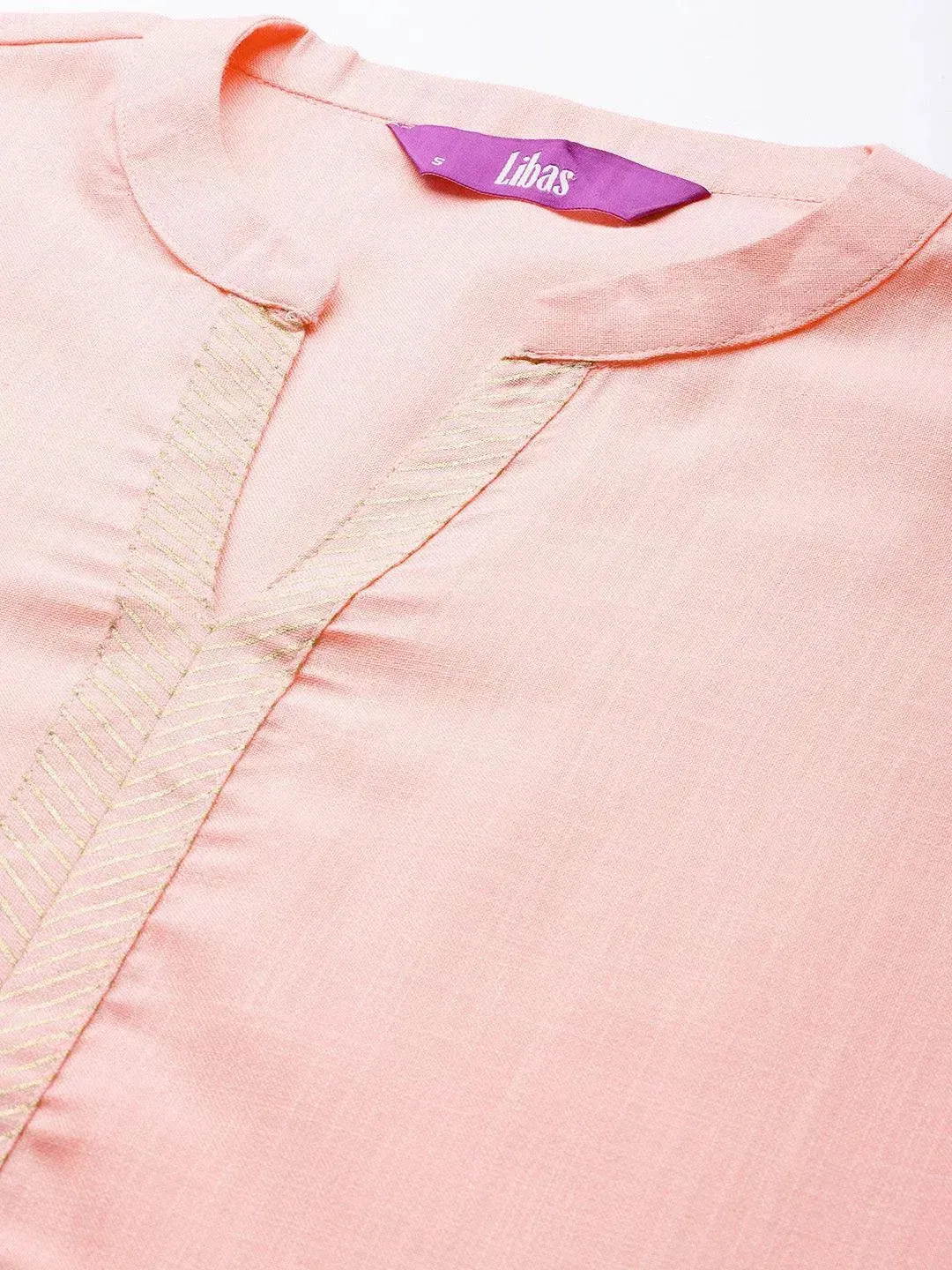 Pink Solid Cotton Straight Kurta With Palazzos & Dupatta