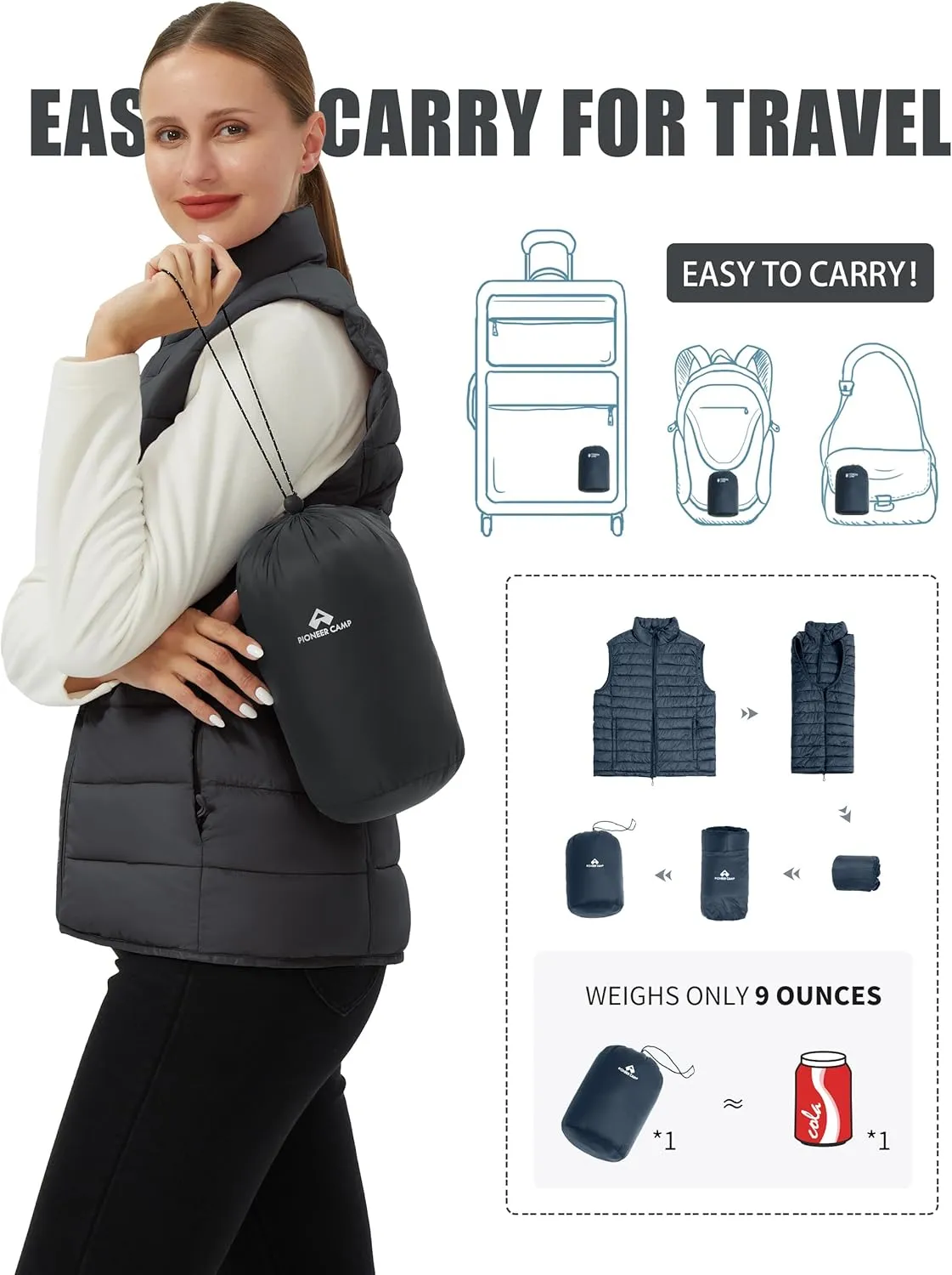 Pioneer Camp Puffer Vest Women Lightweight Packable Sleeveless Bubble Quilted Zip Up Padded Warm Winter Outerwear Puffy Vests