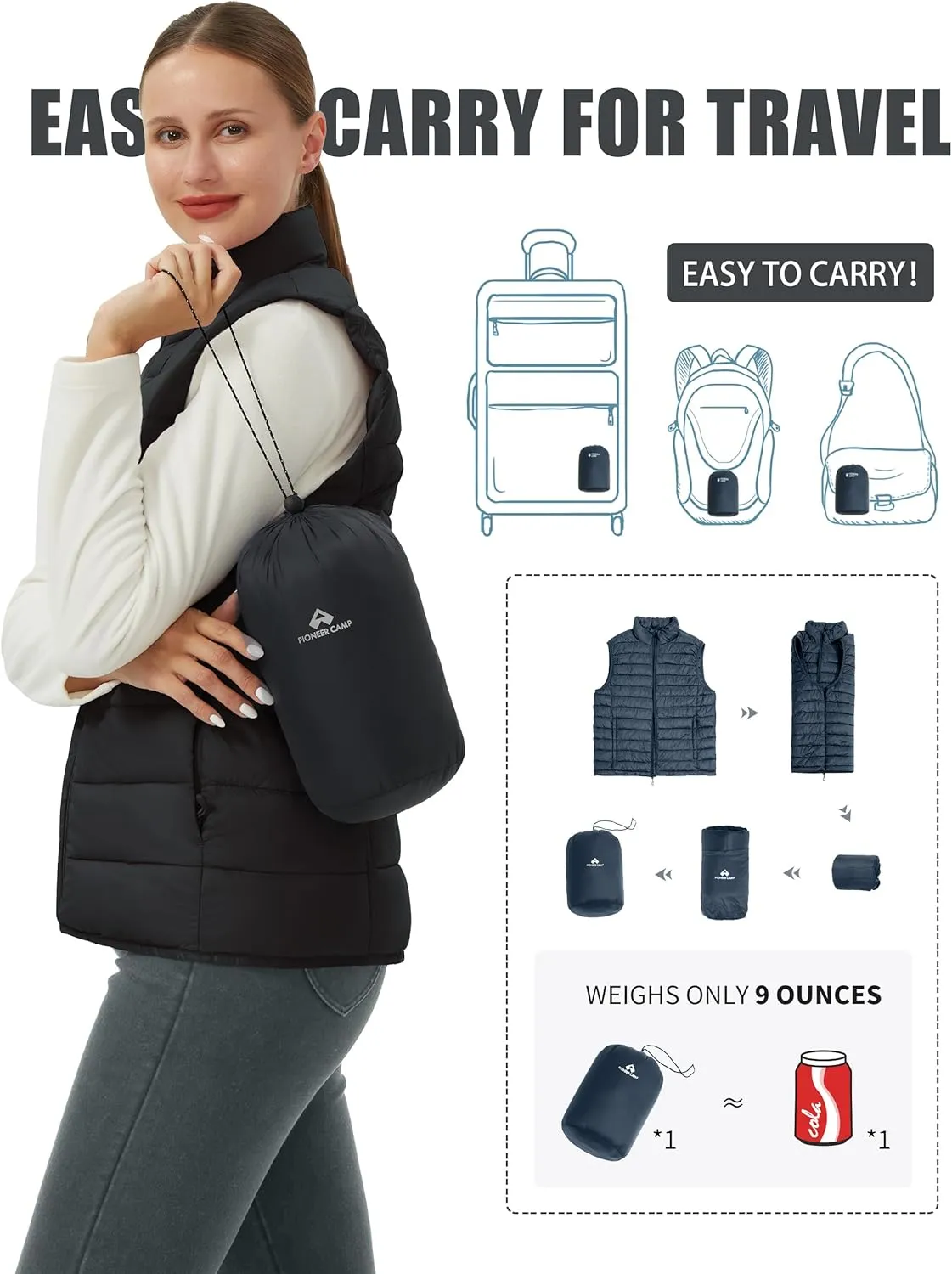 Pioneer Camp Puffer Vest Women Lightweight Packable Sleeveless Bubble Quilted Zip Up Padded Warm Winter Outerwear Puffy Vests