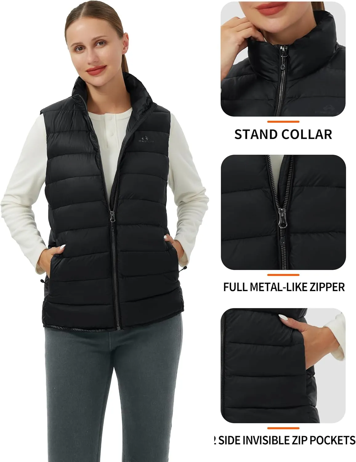 Pioneer Camp Puffer Vest Women Lightweight Packable Sleeveless Bubble Quilted Zip Up Padded Warm Winter Outerwear Puffy Vests