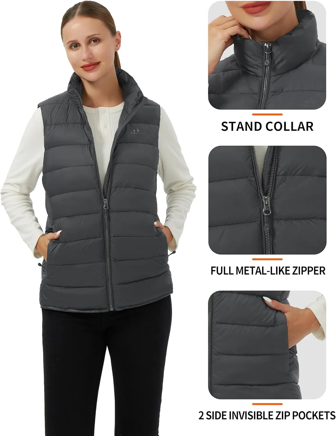 Pioneer Camp Puffer Vest Women Lightweight Packable Sleeveless Bubble Quilted Zip Up Padded Warm Winter Outerwear Puffy Vests