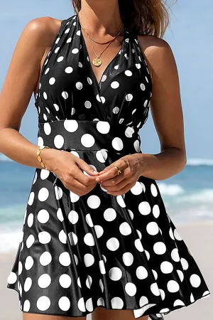Polka Dot Halter Collar Elegant Tankini & Shorts