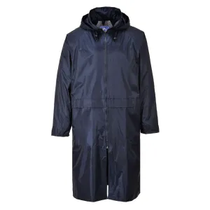 Portwest S438 Classic Hooded Rain Coat with Long 47" Waterproof Protection, Navy, XXL