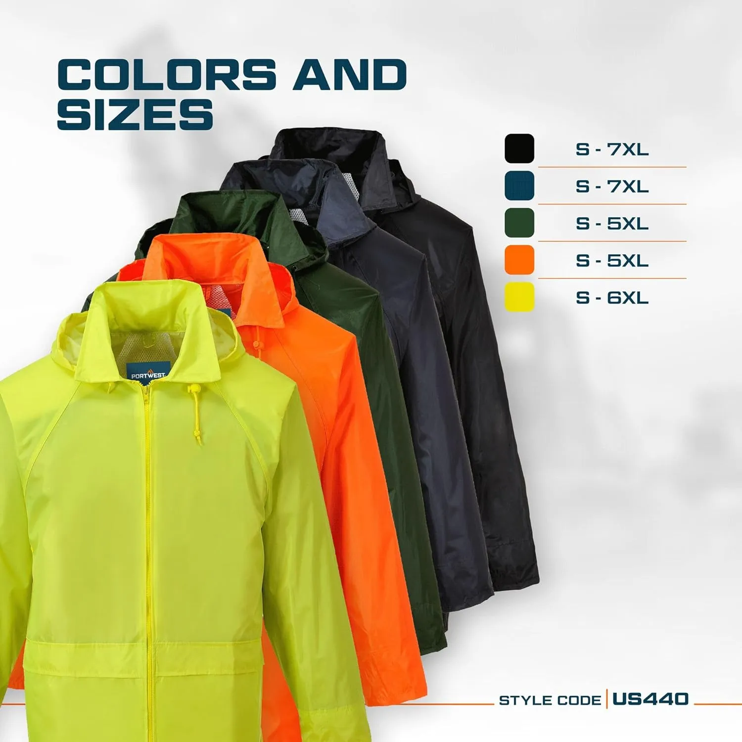 Portwest US440 Classic Waterproof Rain Jacket wth Pack Away Hood & Sealed Seams, Yellow, 6XL
