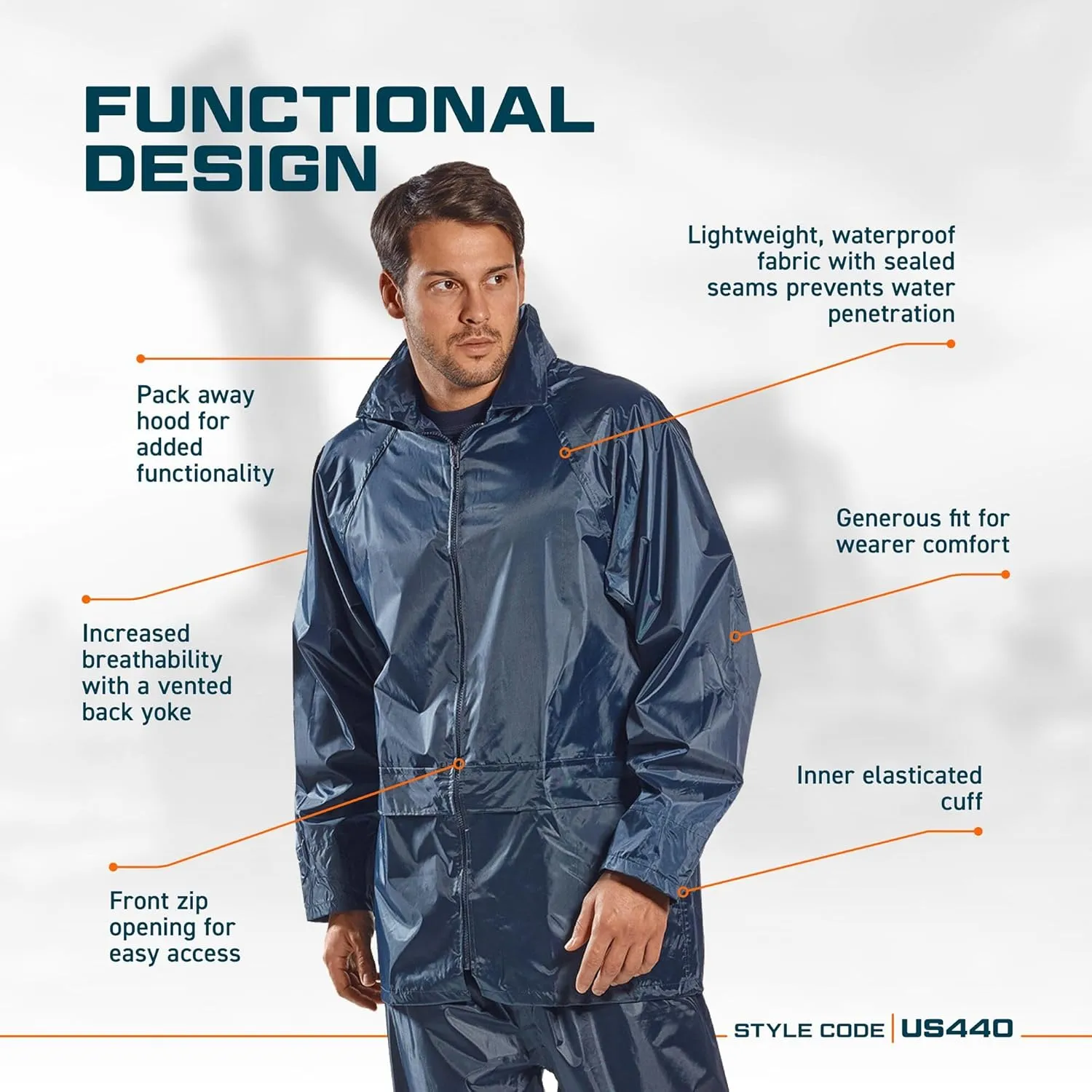Portwest US440 Classic Waterproof Rain Jacket wth Pack Away Hood & Sealed Seams, Yellow, 6XL