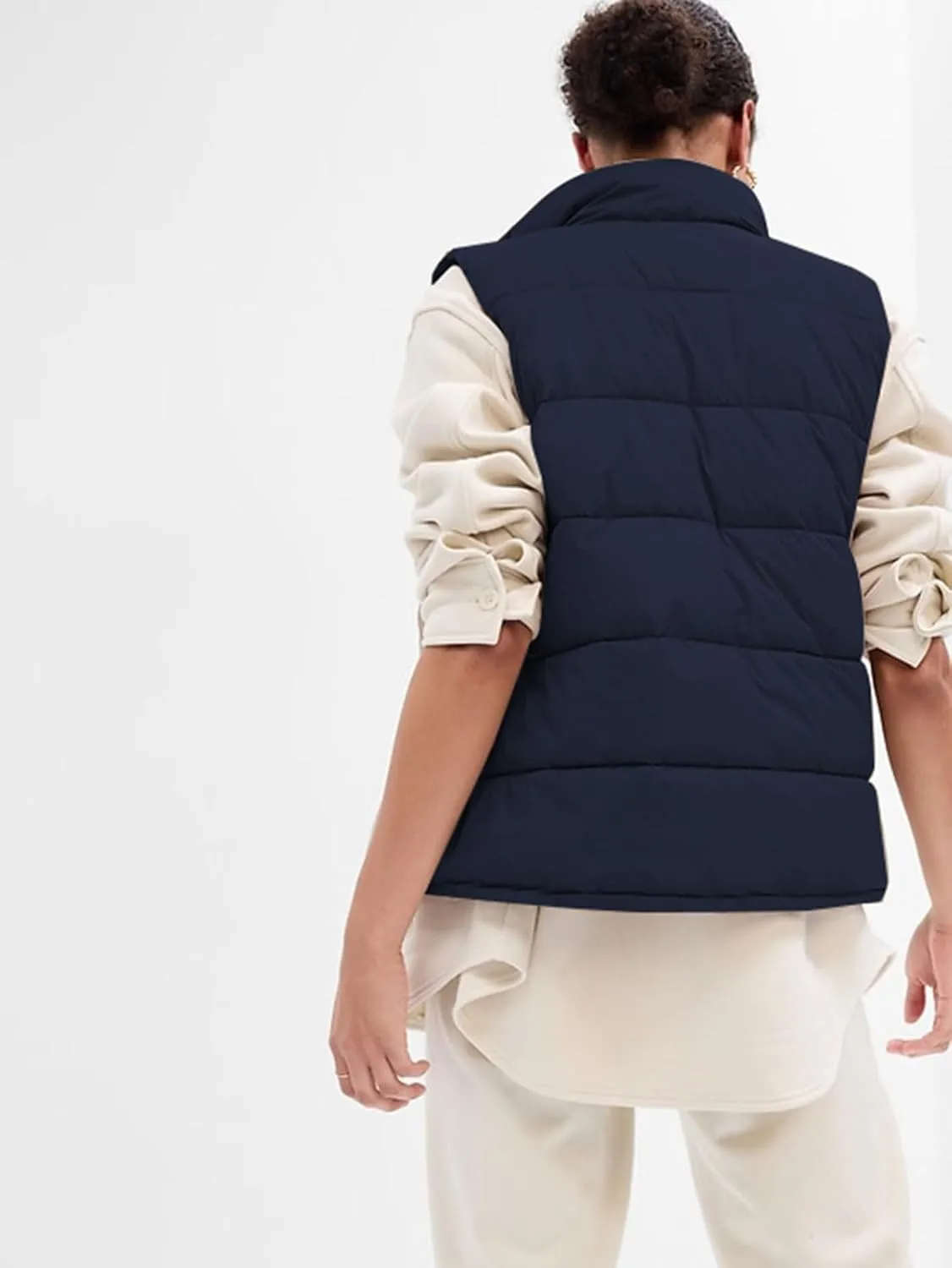 Puffer Vest Women Zip Up Sleeveless Stand Collar Outerwear Vest Puffy Warm Lightweight Winter Jacket Coat