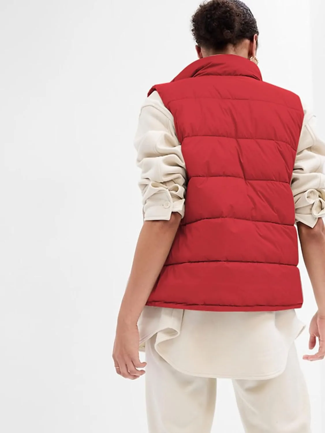 Puffer Vest Women Zip Up Sleeveless Stand Collar Outerwear Vest Puffy Warm Lightweight Winter Jacket Coat