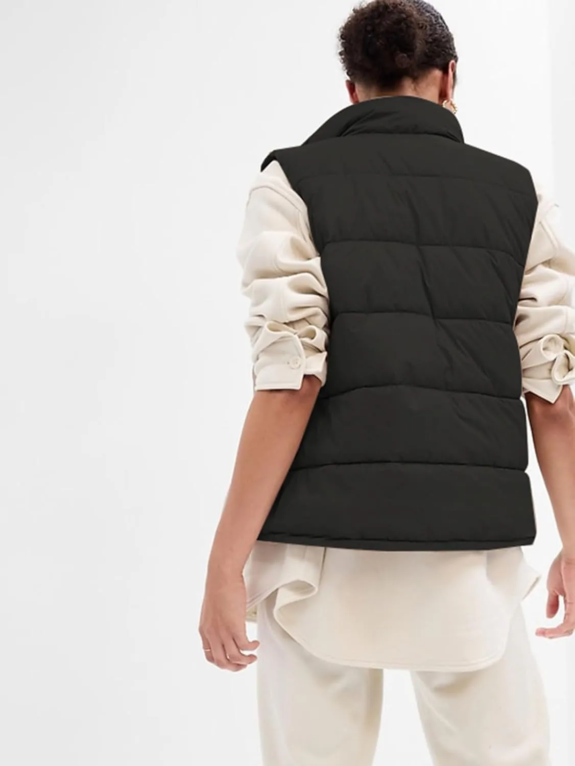 Puffer Vest Women Zip Up Sleeveless Stand Collar Outerwear Vest Puffy Warm Lightweight Winter Jacket Coat