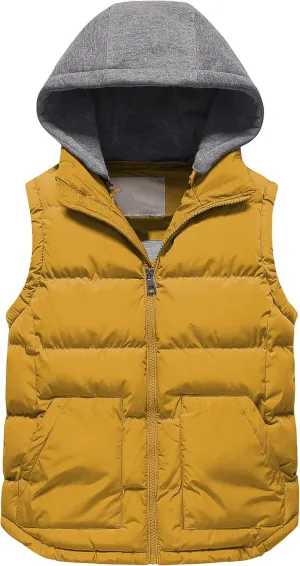 Pursky Girl's and Boy's Warm Puffer Vest Coat Water Resistant Sleeveless Jacket With Detachable Hood for 6-14Y