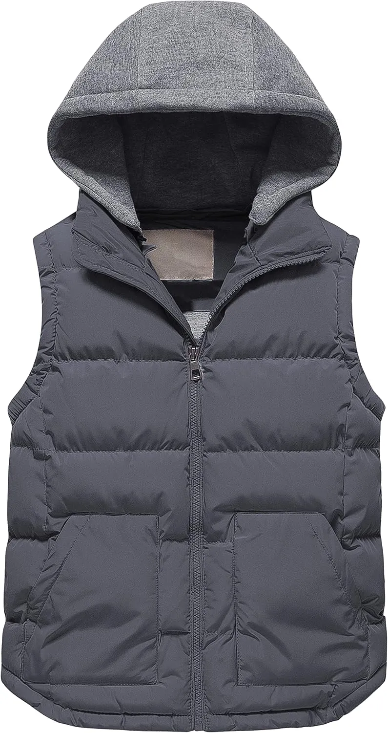 Pursky Girl's and Boy's Warm Puffer Vest Coat Water Resistant Sleeveless Jacket With Detachable Hood for 6-14Y