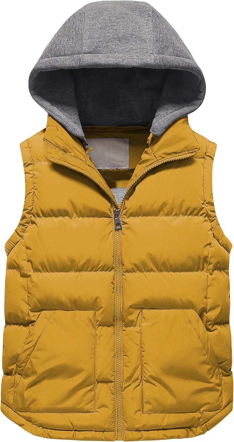 Pursky Girl's and Boy's Warm Puffer Vest Coat Water Resistant Sleeveless Jacket With Detachable Hood for 6-14Y