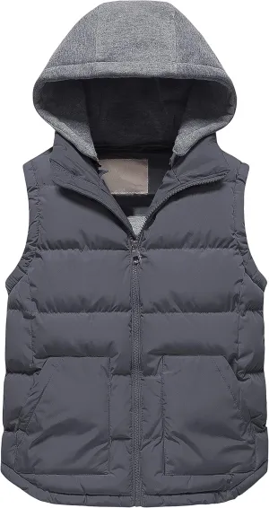 Pursky Girl's and Boy's Warm Puffer Vest Coat Water Resistant Sleeveless Jacket With Detachable Hood for 6-14Y
