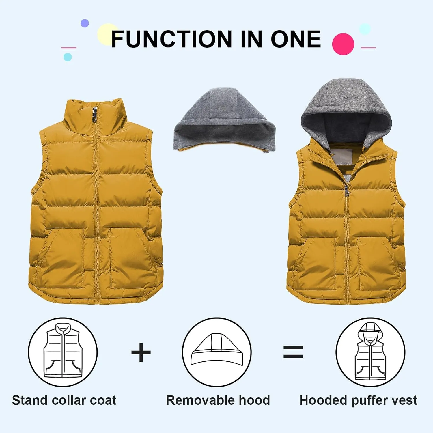 Pursky Girl's and Boy's Warm Puffer Vest Coat Water Resistant Sleeveless Jacket With Detachable Hood for 6-14Y