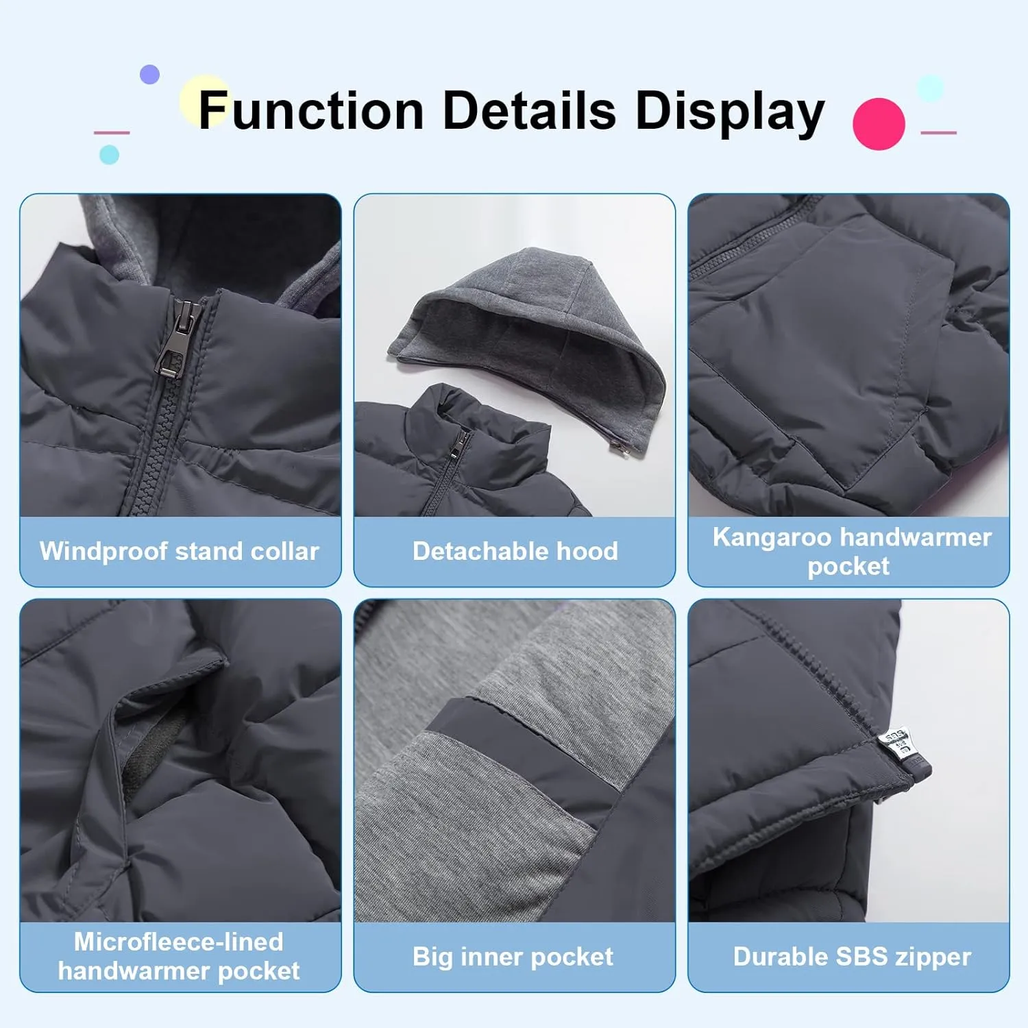 Pursky Girl's and Boy's Warm Puffer Vest Coat Water Resistant Sleeveless Jacket With Detachable Hood for 6-14Y