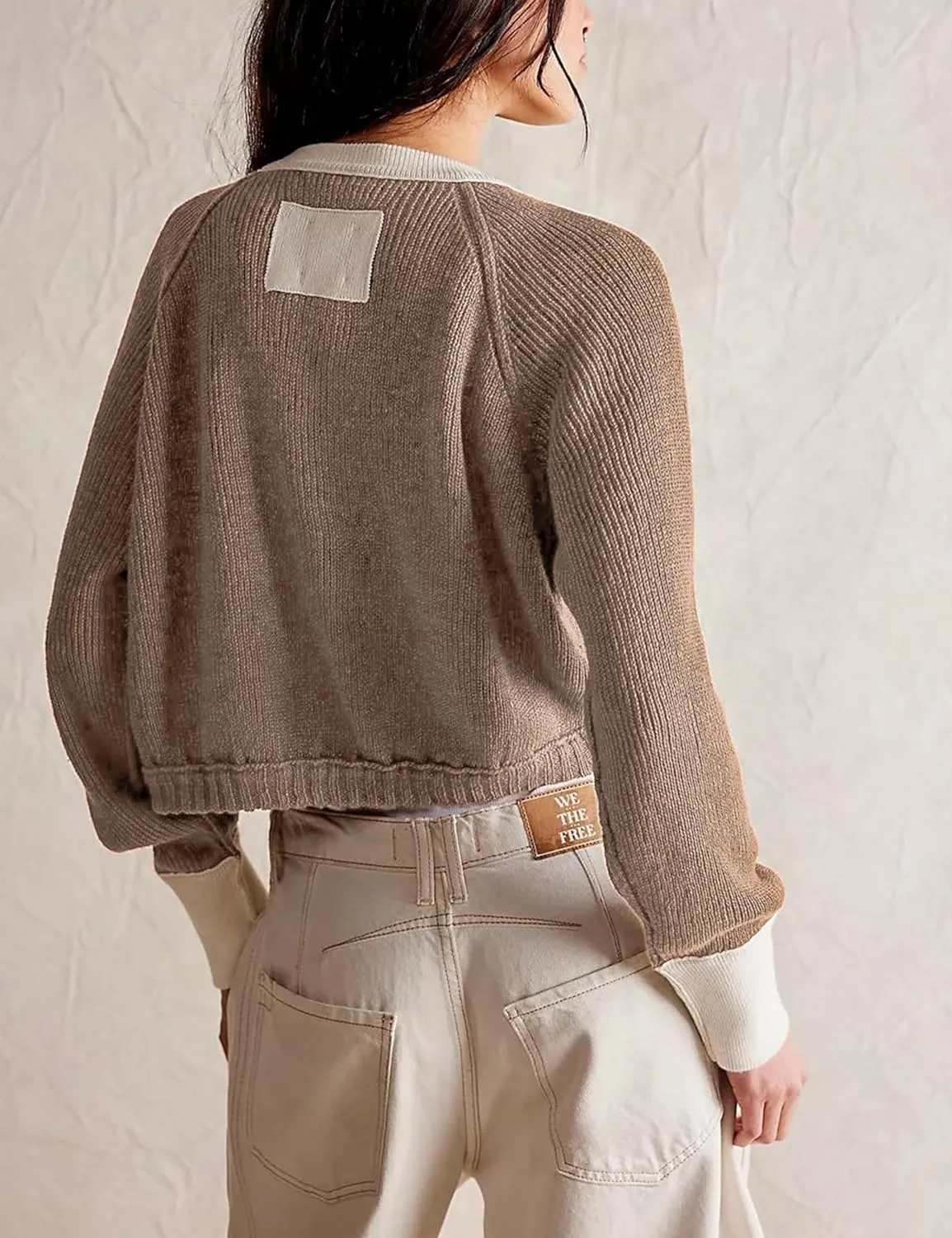 PUWEI Women's Color Block Cardigan Sweaters Button-Up Long Sleeve Cropped Knited Jacket Casual Round Neck Trendy Tops