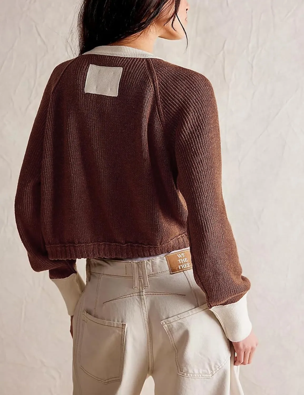 PUWEI Women's Color Block Cardigan Sweaters Button-Up Long Sleeve Cropped Knited Jacket Casual Round Neck Trendy Tops
