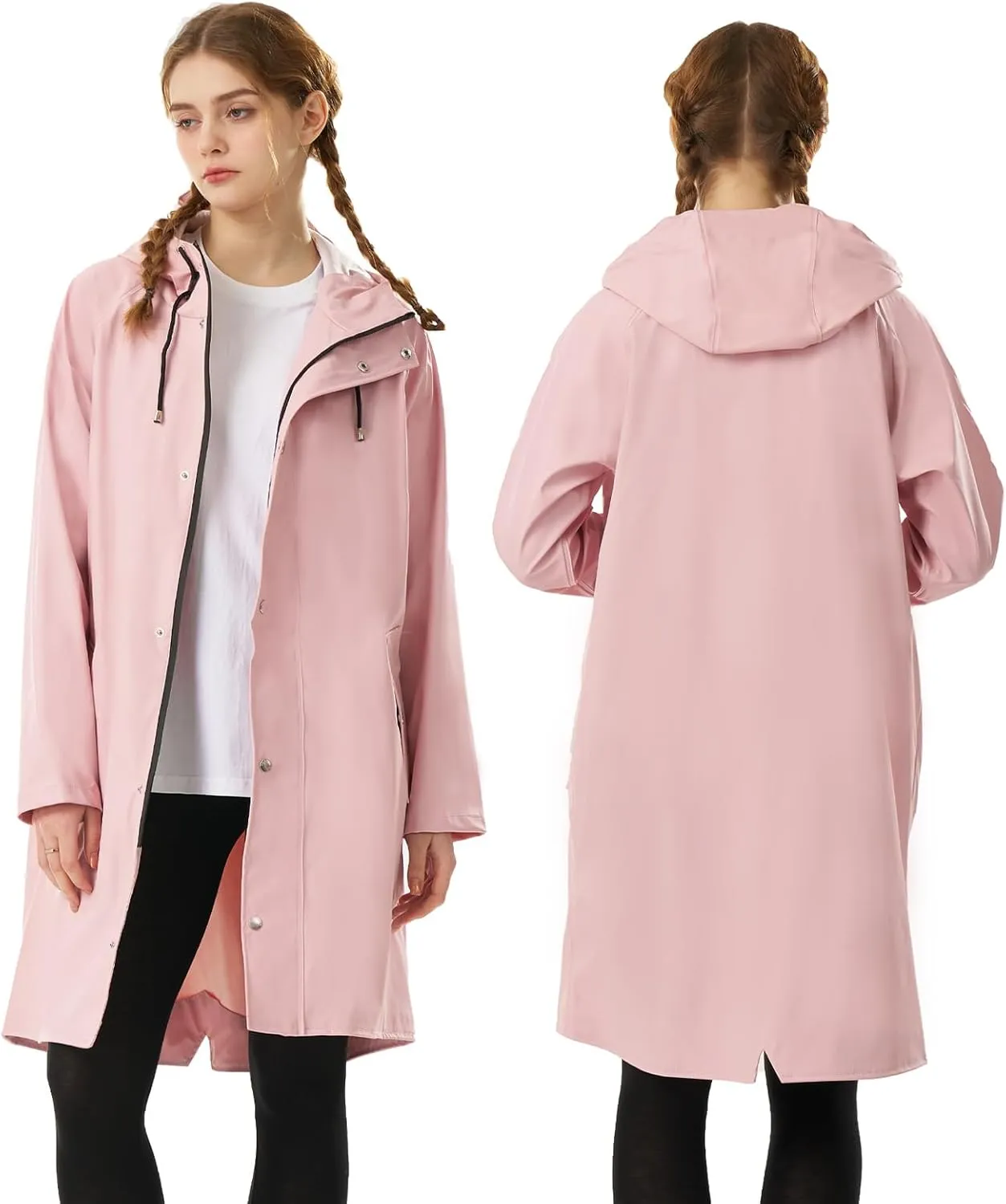 Raincoat for Women Waterproof Rain Jackets with Hooded Hiking Coat Outdoor Lightweight Windbreaker Hood Trench Coat