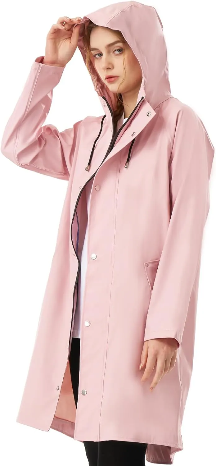 Raincoat for Women Waterproof Rain Jackets with Hooded Hiking Coat Outdoor Lightweight Windbreaker Hood Trench Coat
