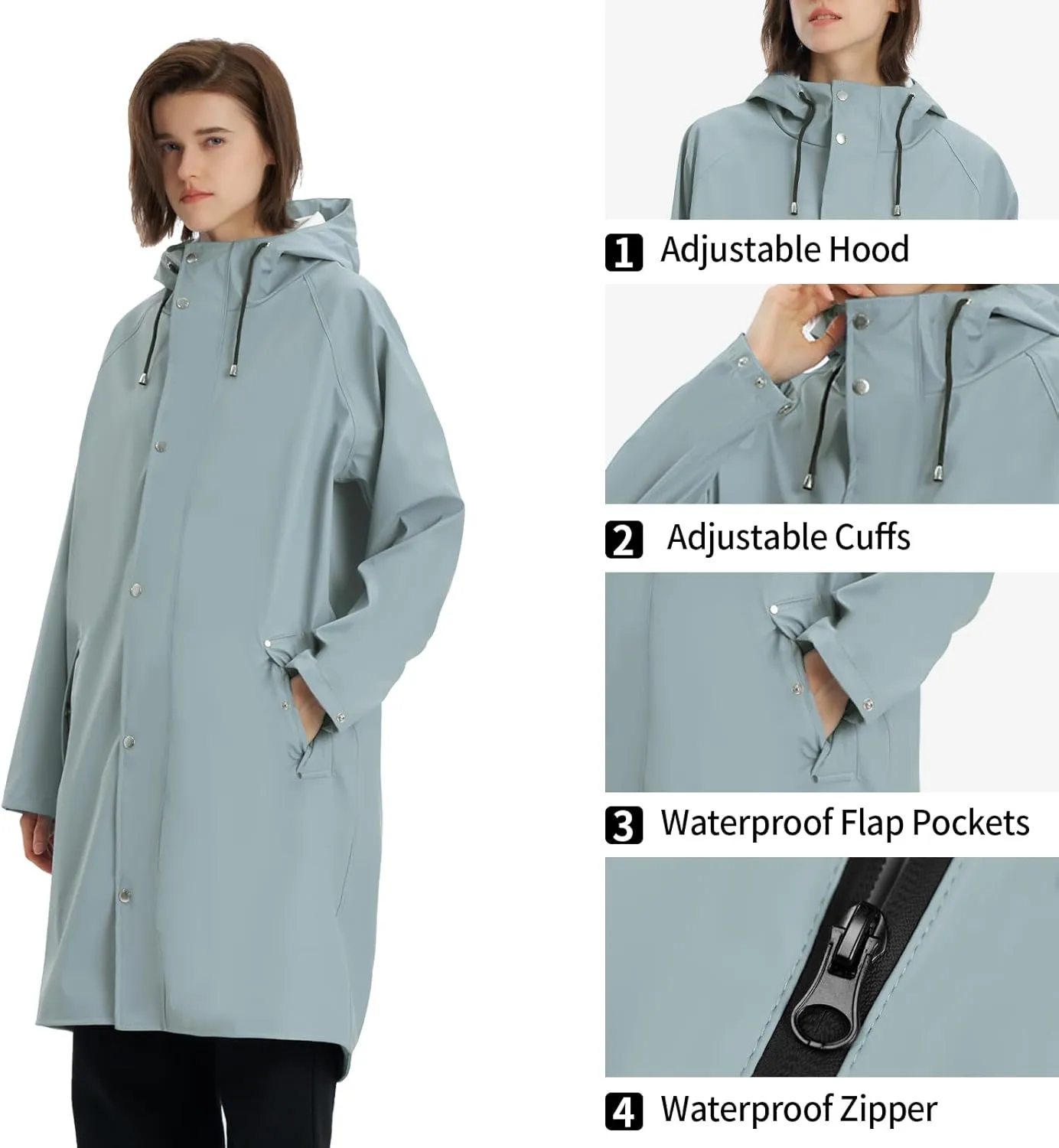 Raincoat for Women Waterproof Rain Jackets with Hooded Hiking Coat Outdoor Lightweight Windbreaker Hood Trench Coat