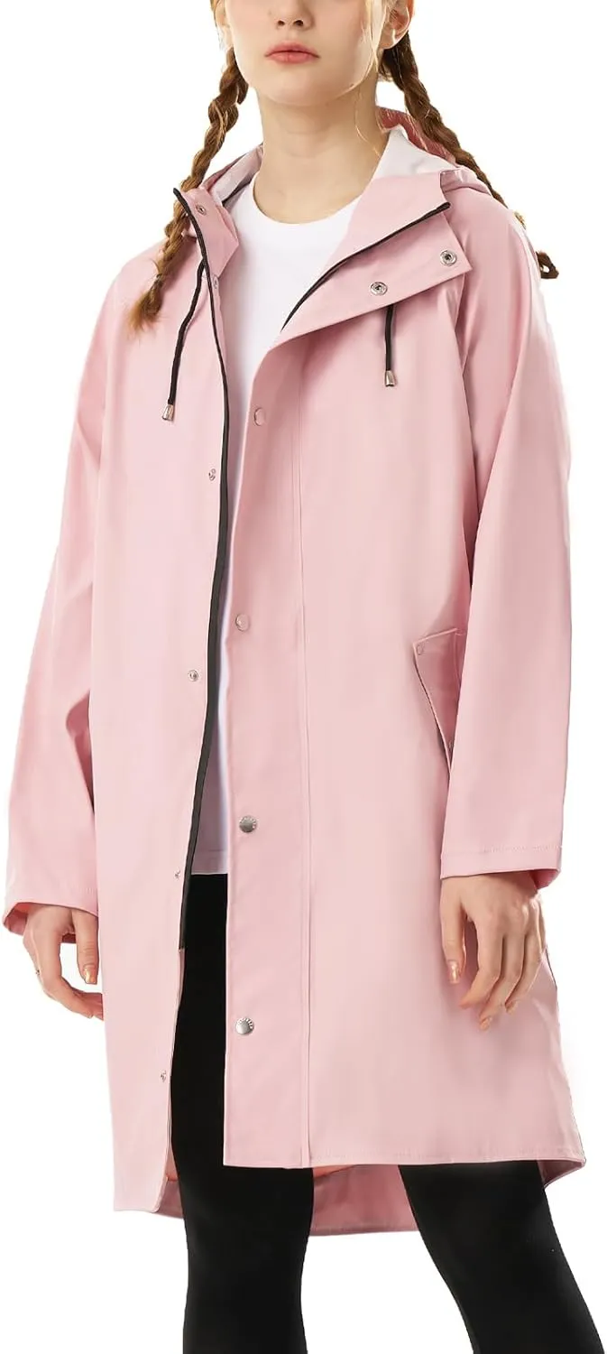 Raincoat for Women Waterproof Rain Jackets with Hooded Hiking Coat Outdoor Lightweight Windbreaker Hood Trench Coat