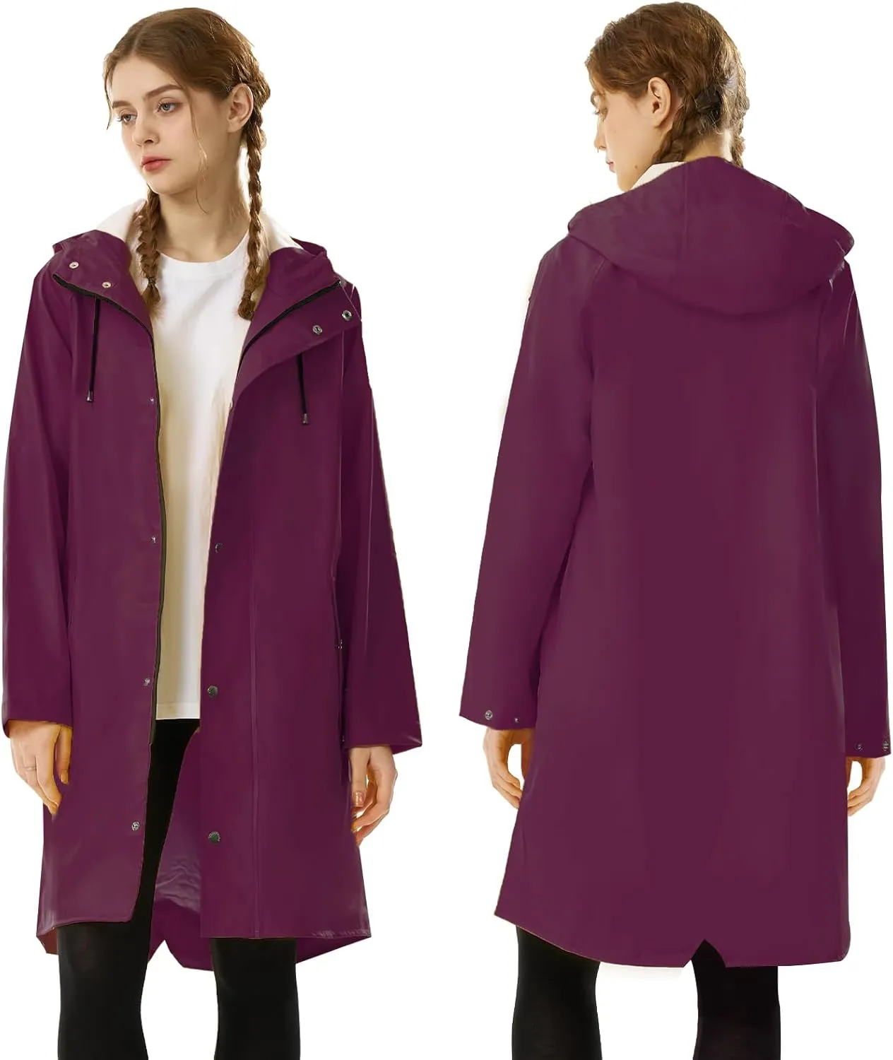 Raincoat for Women Waterproof Rain Jackets with Hooded Hiking Coat Outdoor Lightweight Windbreaker Hood Trench Coat