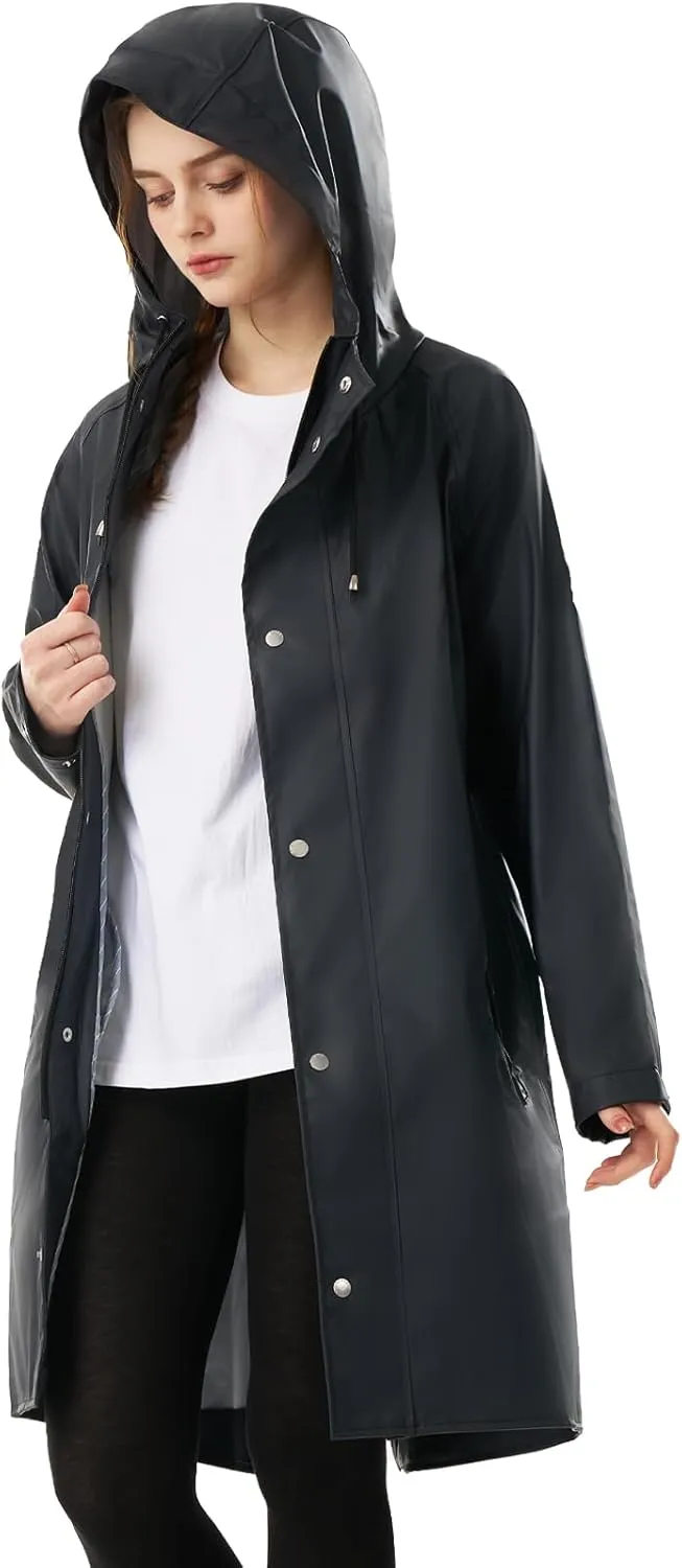 Raincoat for Women Waterproof Rain Jackets with Hooded Hiking Coat Outdoor Lightweight Windbreaker Hood Trench Coat