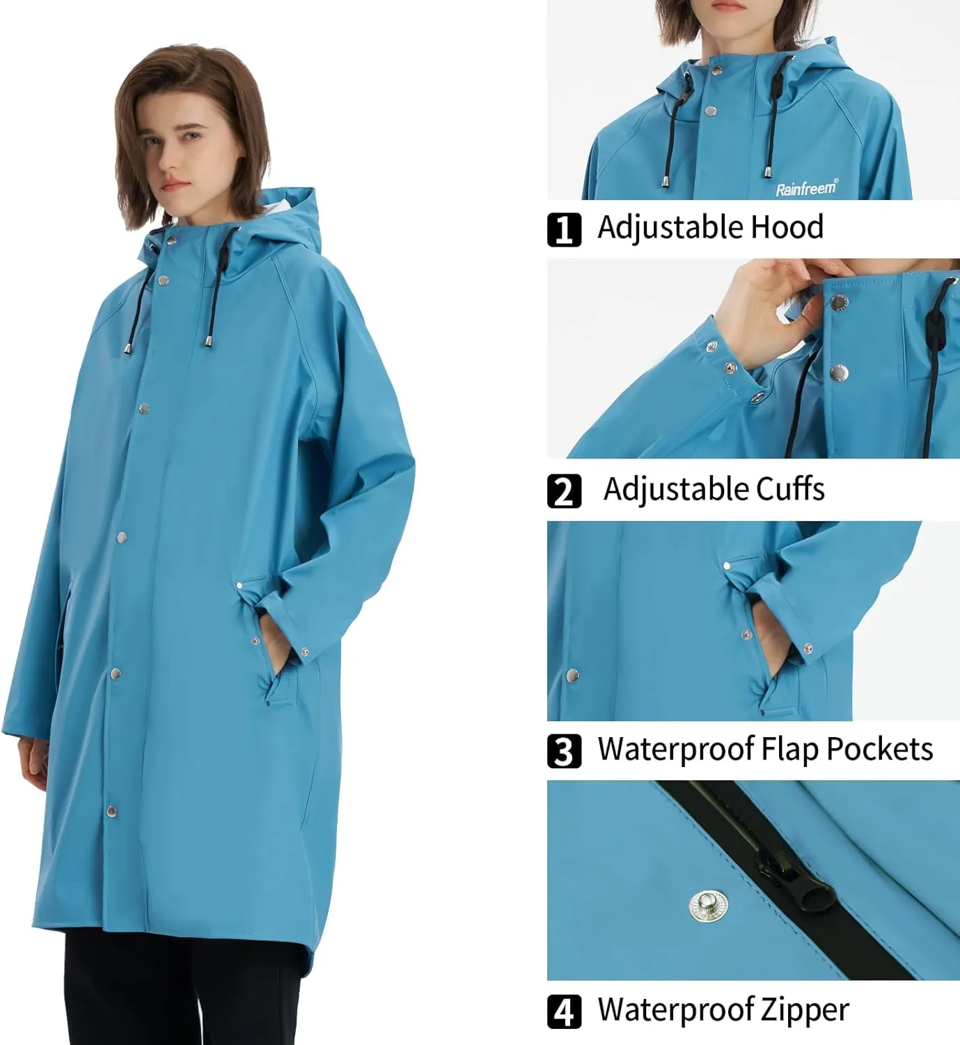 Raincoat for Women Waterproof Rain Jackets with Hooded Hiking Coat Outdoor Lightweight Windbreaker Hood Trench Coat