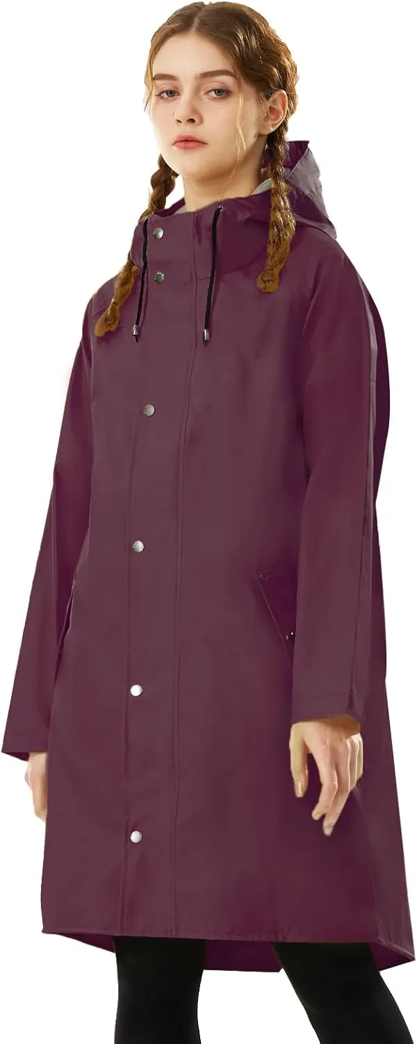 Raincoat for Women Waterproof Rain Jackets with Hooded Hiking Coat Outdoor Lightweight Windbreaker Hood Trench Coat