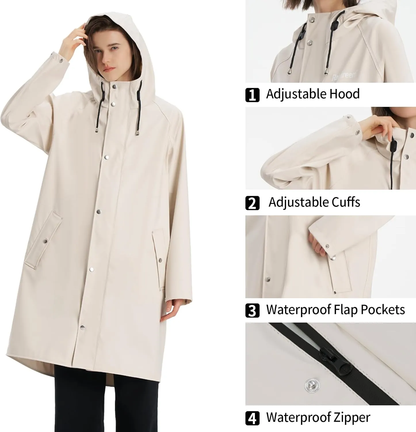 Raincoat for Women Waterproof Rain Jackets with Hooded Hiking Coat Outdoor Lightweight Windbreaker Hood Trench Coat