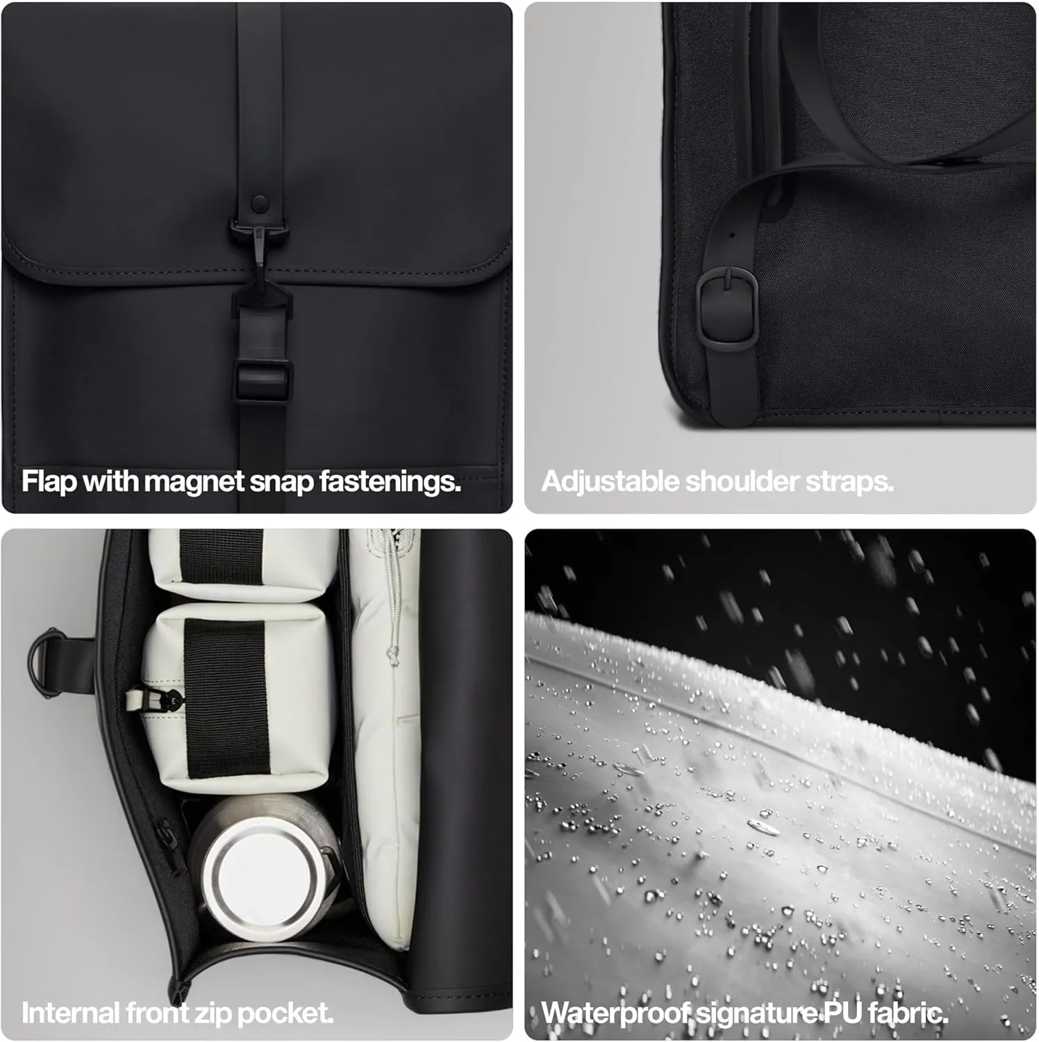 RAINS Backpack  Durable Waterproof Laptop Backpack for Men and Women for Travel, Work and Commuting  Black Bag with Secure Closure  15" Laptop Pocket  2 Year Warranty