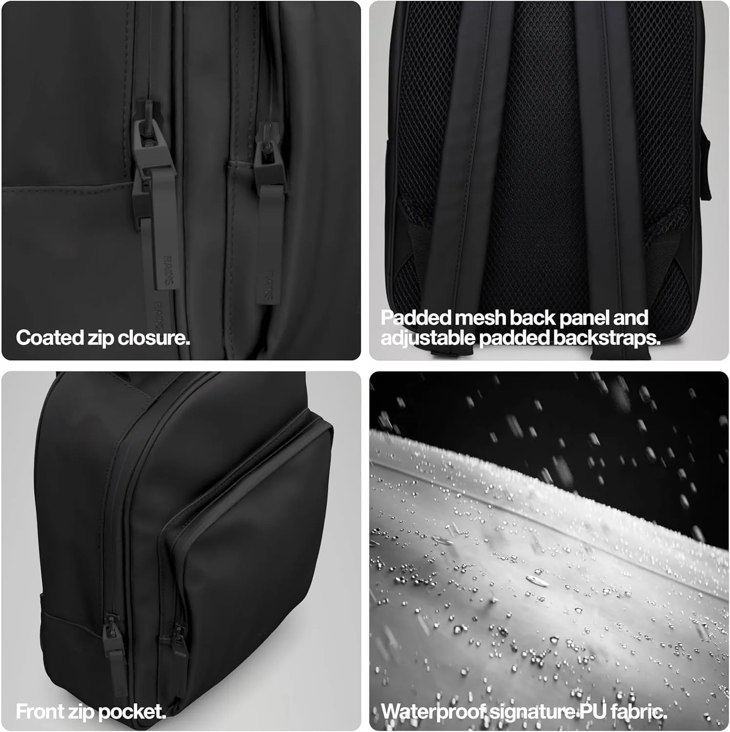 RAINS Regular Book Daypack, Backpack, Laptop Bag, Waterproof, 2 Year Warranty, Black