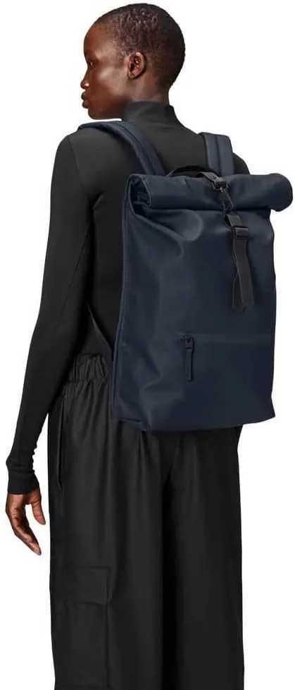 RAINS Rolltop Rucksack -Backpack - Waterproof Backpack for Women and Men - Rucksack for Travel and Work (Blue)