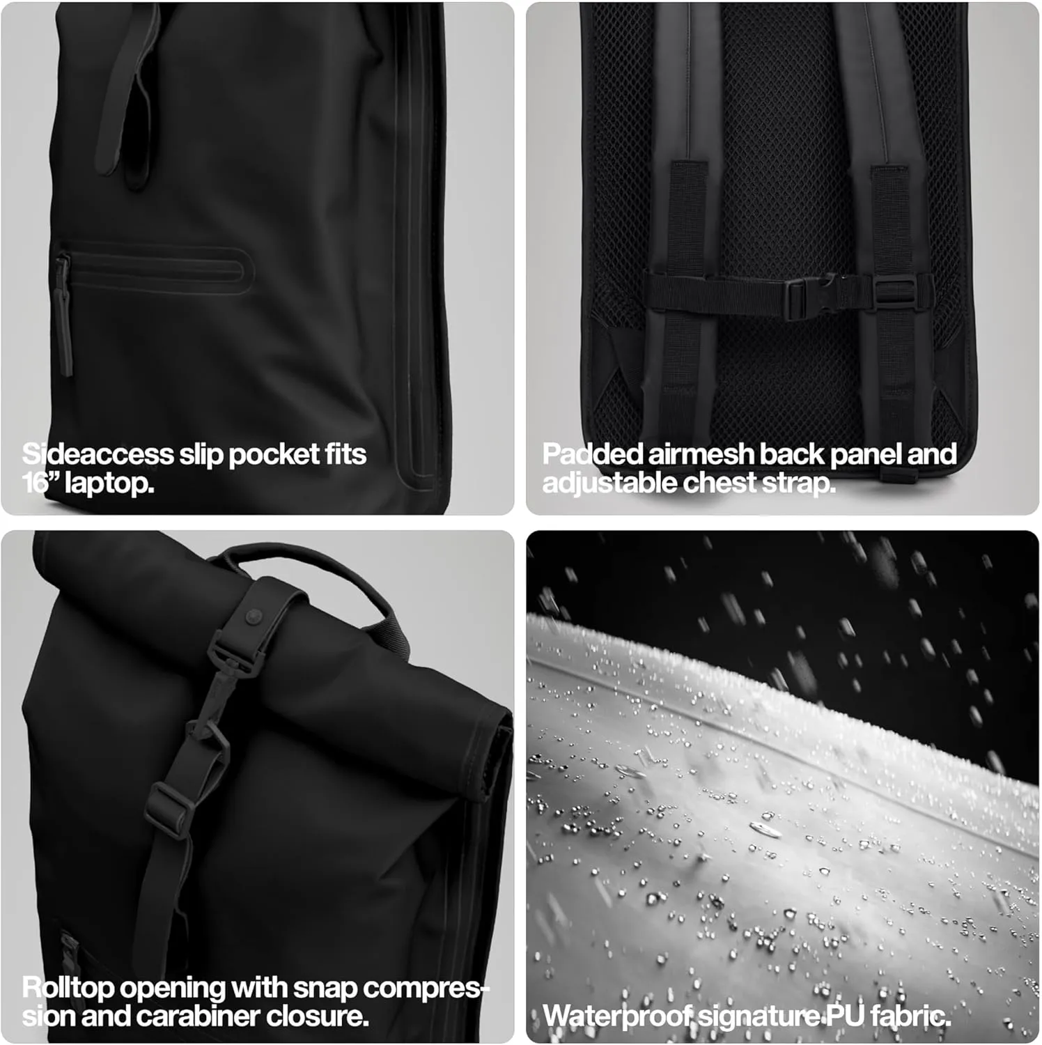 RAINS Rolltop Rucksack -Backpack - Waterproof Backpack for Women and Men - Rucksack for Travel and Work (Grey)