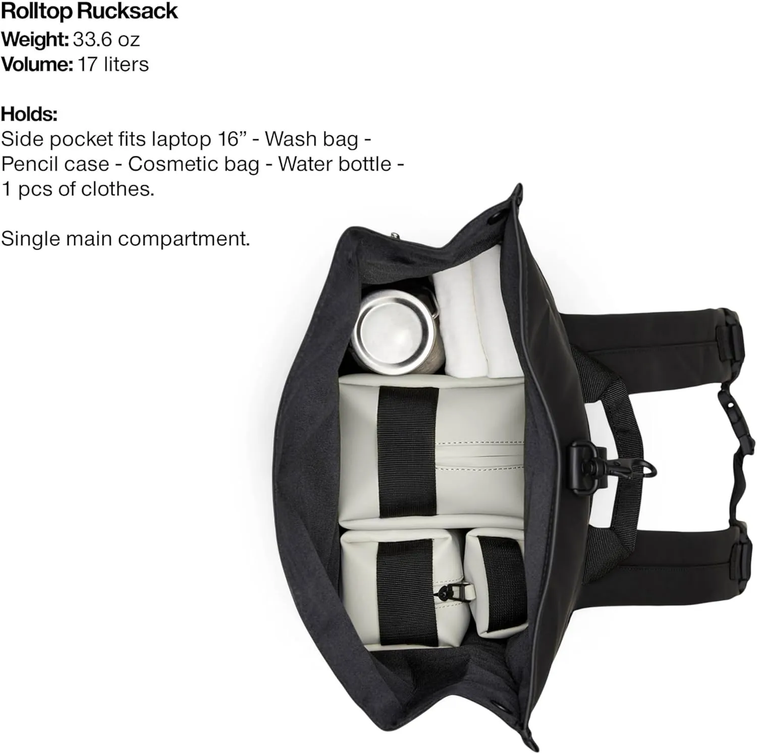 RAINS Rolltop Rucksack -Backpack - Waterproof Backpack for Women and Men - Rucksack for Travel and Work (Grey)