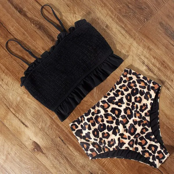 Ribbed High Waist Push Up Bikini Set with Padding
