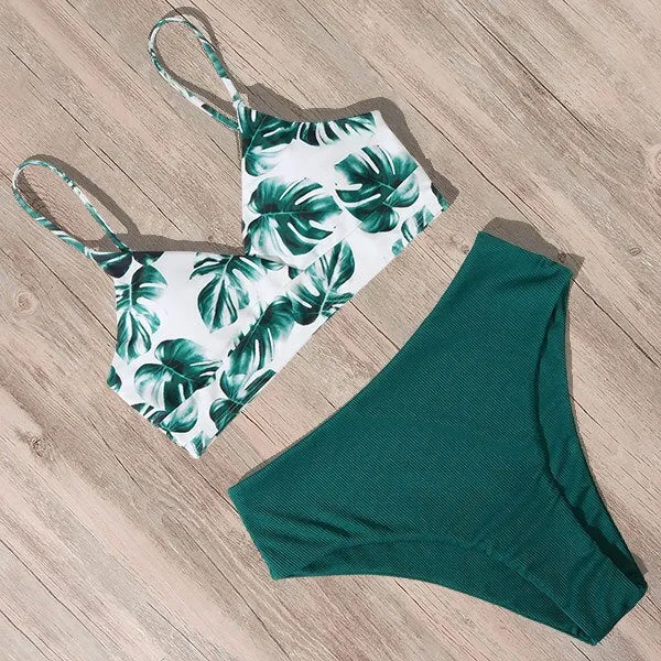 Ribbed High Waist Push Up Bikini Set with Padding