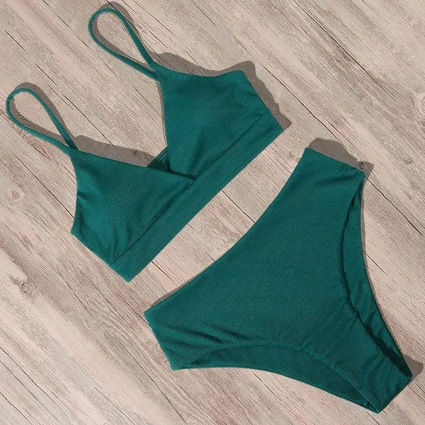 Ribbed High Waist Push Up Bikini Set with Padding