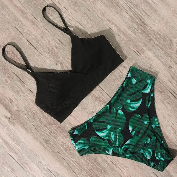 Ribbed High Waist Push Up Bikini Set with Padding
