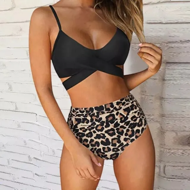Ribbed High Waist Push Up Bikini Set with Padding