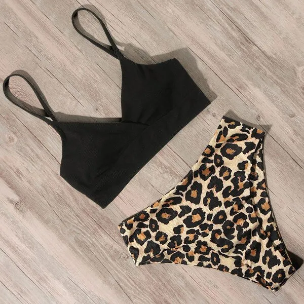 Ribbed High Waist Push Up Bikini Set with Padding